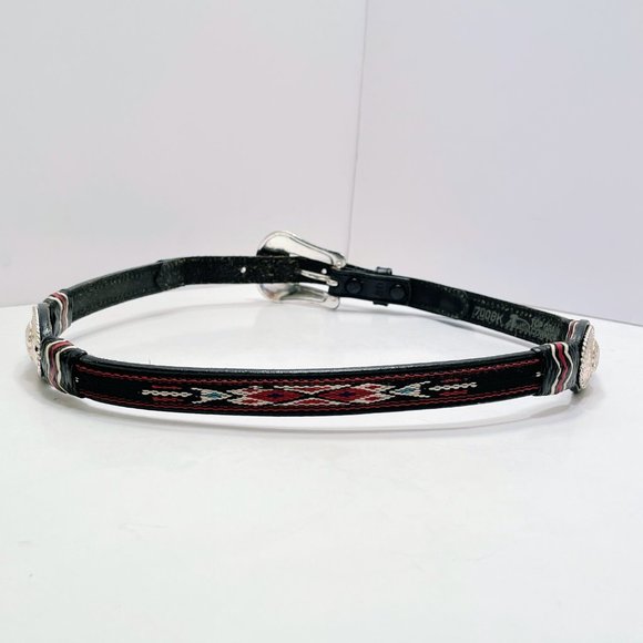 Justin Black Leather Thin Belt with Silver Conchos and Southwestern Embroidery main image 5